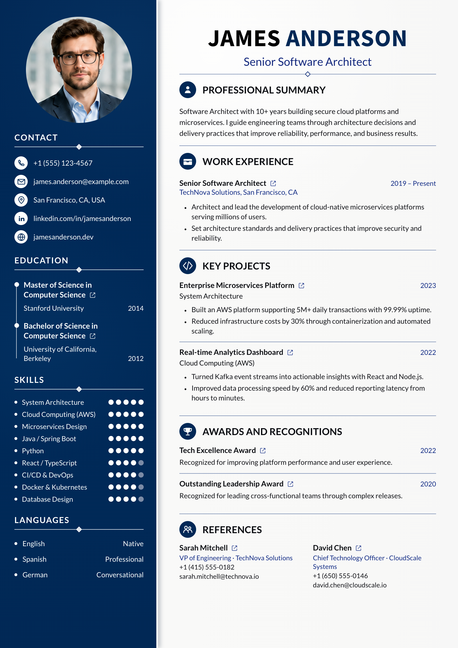 Senior Software Architect CV template preview