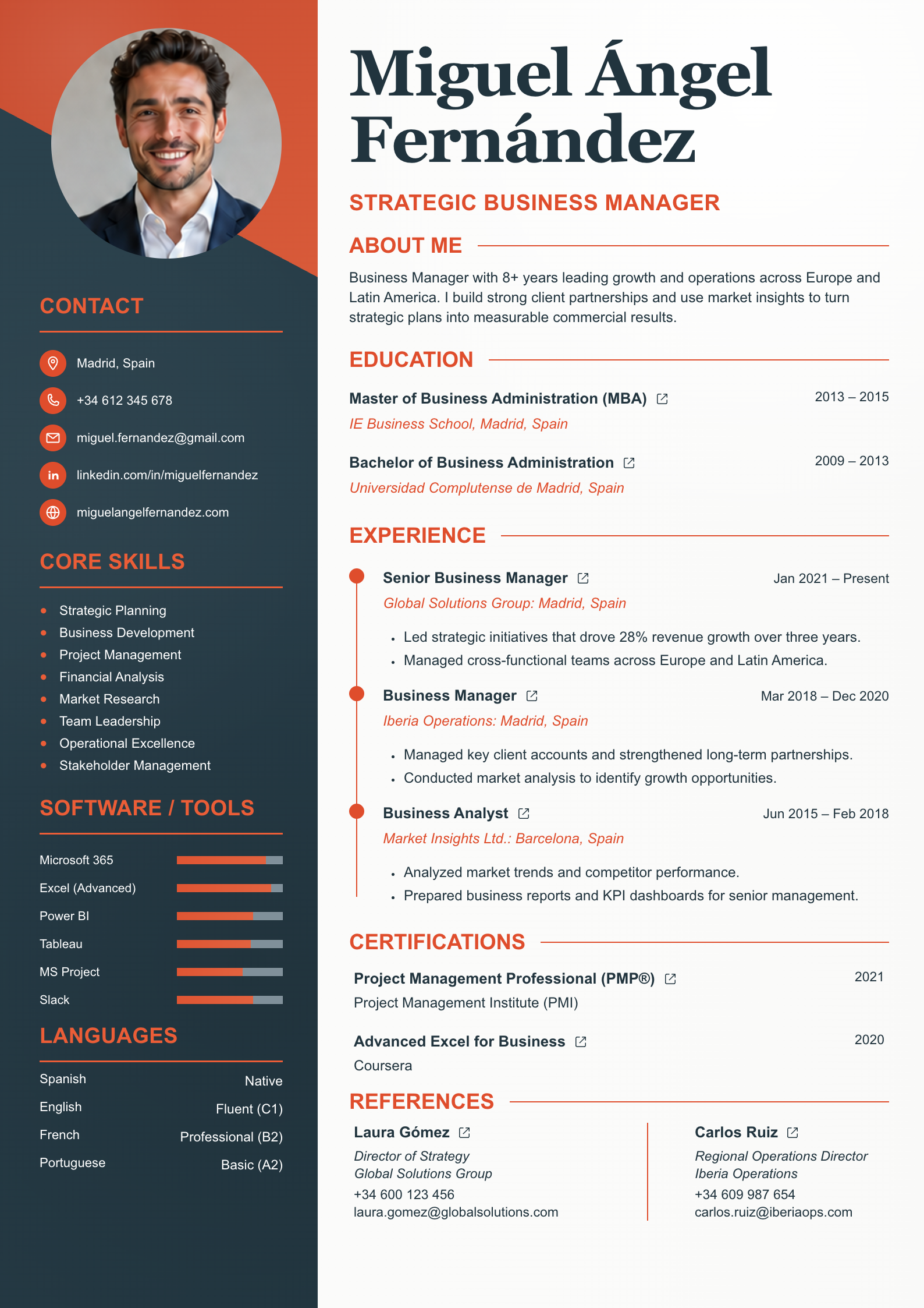 Strategic Business Manager CV template preview