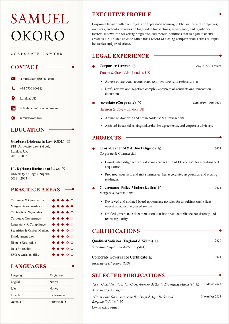 meritCV filled CV preview